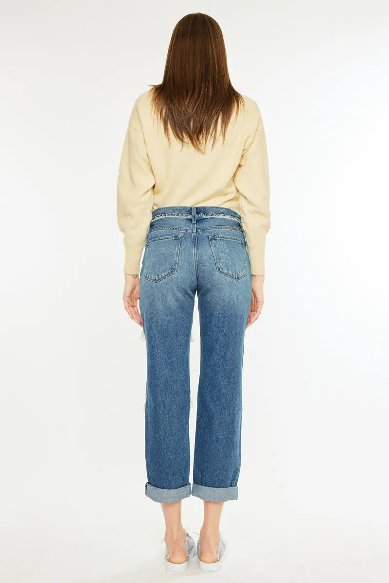 Kancan Distressed Mid Rise True Boyfriend Jeans - Ladyez