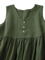 V-Neck Button Detail Sleeveless Midi Dress