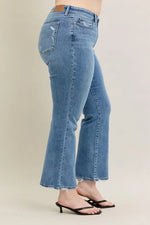 Judy Blue Full Size Mid Rise Wash Destroy Hem Bootcut Jeans Plus Size - Ladyez