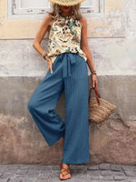 Printed Tank Top and Wide Leg Pants Set - Ladyez