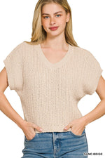 Zenana Textured Knit V-Neck Cropped Sweater