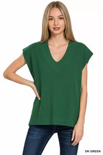 Zenana Ribbed Slit V-Neck Sweater Vest