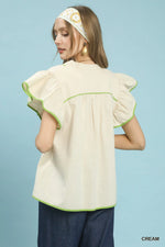 Umgee Contrast Trim Babydoll Blouse