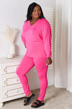 Basic Bae Full Size V-Neck Soft Rayon Long Sleeve Top and Pants Lounge Set - Ladyez