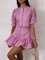 Puff Sleeve Cropped Top and Ruffled Skirt Set