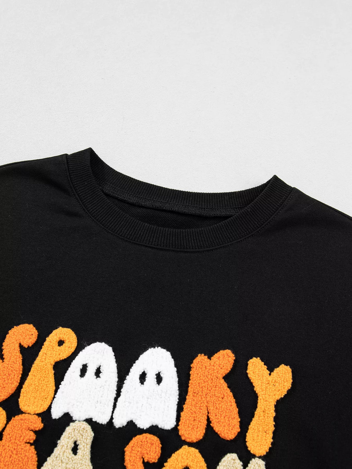 Embroidered Spooky Season Long Sleeve Round Neck Sweatshirt