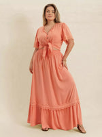 Plus Size Lace Detail Tie Neck Top and Skirt Set