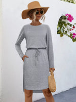 Long Sleeve Drawstring Midi Dress