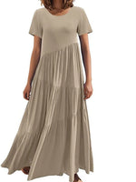 Round Neck Tiered Ruffle Maxi Dress - Ladyez