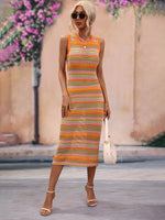 Striped Round Neck Sleeveless Midi Cover Up Dress - Ladyez