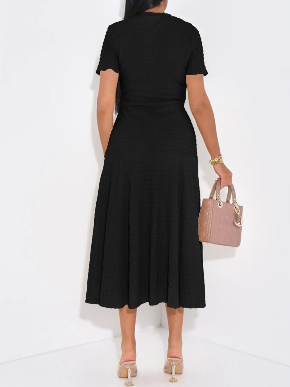 Textured Knit Short Sleeve Dress