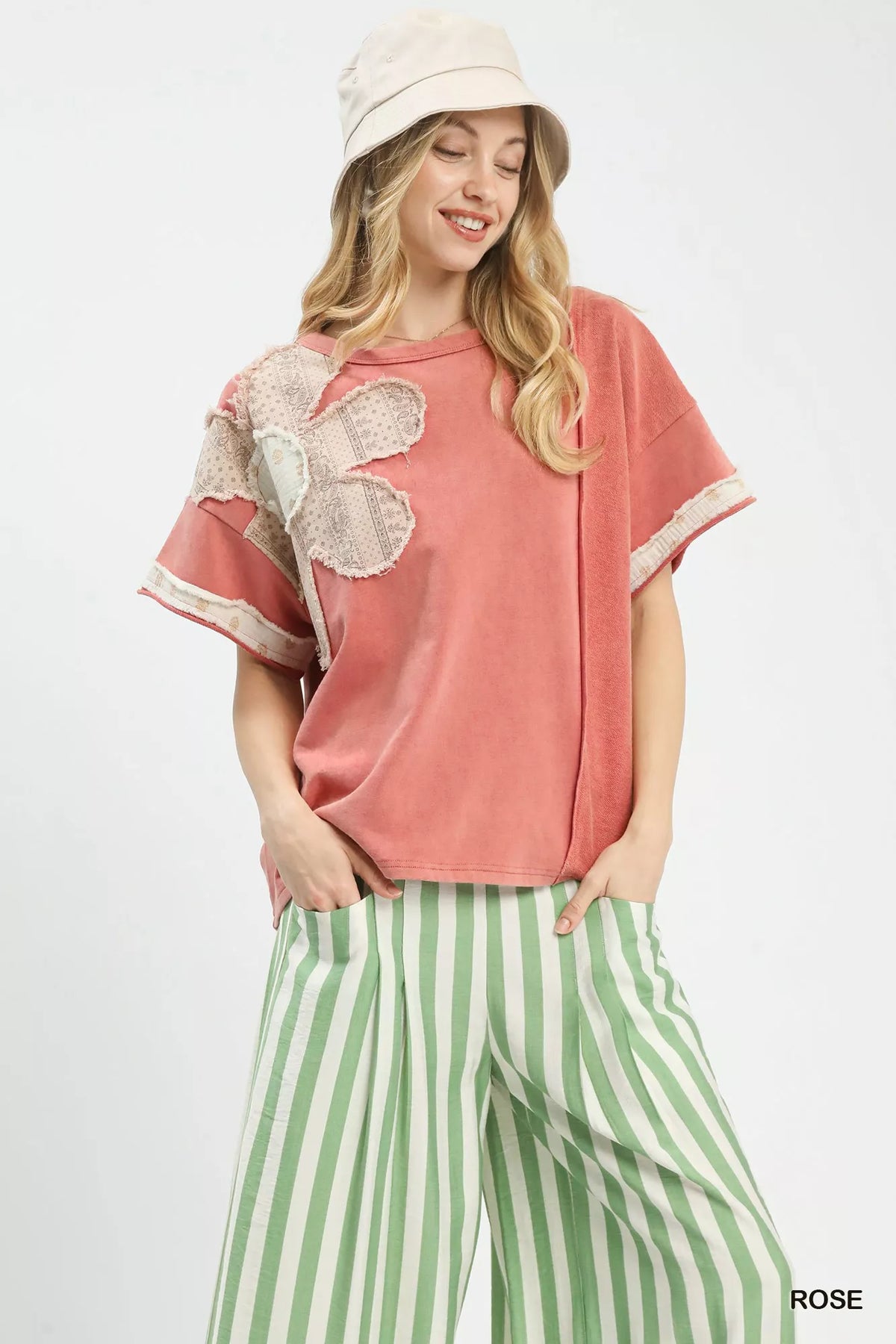 Umgee French Terry Top with Flower Patch