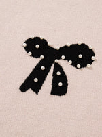 Pearl Embellished Bow Pattern Loose Sweater