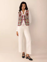 Floral Embroidered Tie-Front Vest Coat
