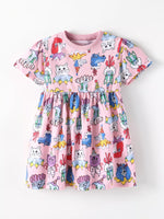 Children's Cartoon Print Short Sleeve Dress