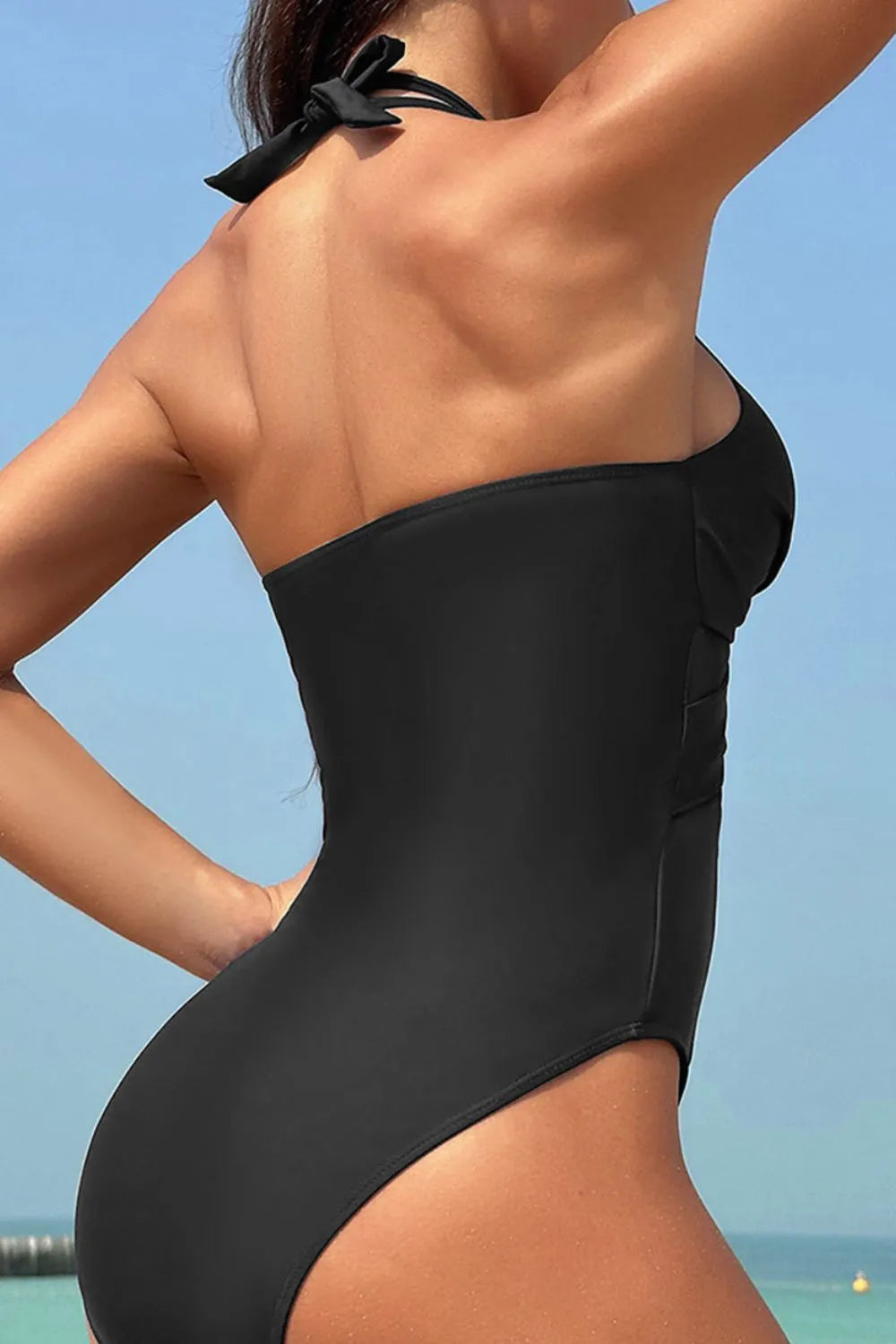 Crisscross Halter Neck One-Piece Swimwear - Ladyez