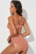 Tied Cutout Plunge One-Piece Swimsuit - Ladyez