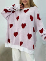 Heart Round Neck Oversized Knit Sweater