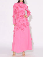 Floral Applique Long Sleeve Maxi Dress