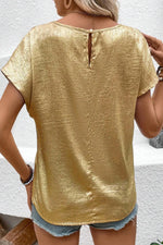 Metallic Gold Short Sleeve Casual Blouse - Ladyez