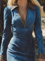 Leopard Trim Long Sleeve Dress