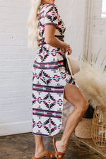 Aztec Print V-Neck Midi Dress