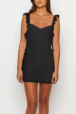Ruffle Strap Sweetheart Neck Mini Dress