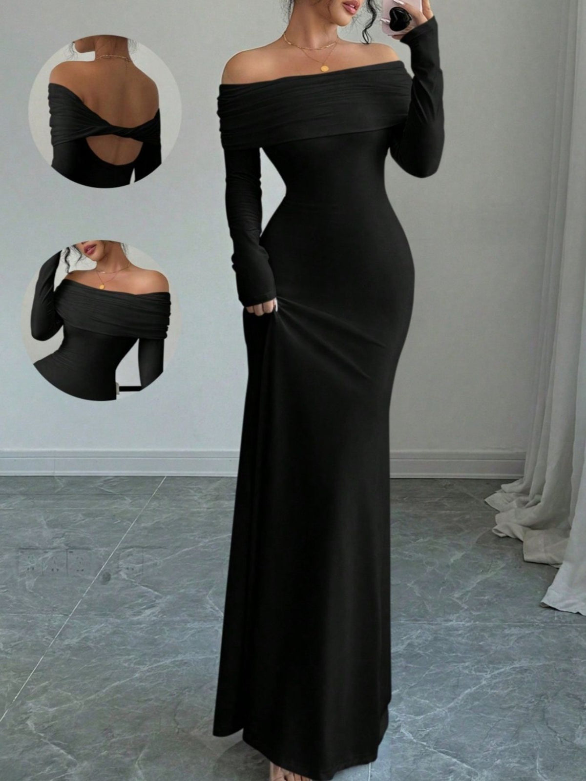 Off-Shoulder Long Sleeve Maxi Dress