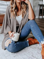 Full Size Open Front Waffle Knit Cardigan Plus Size