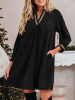 Contrast Trim Bracelet Sleeve Shift Mini Dress