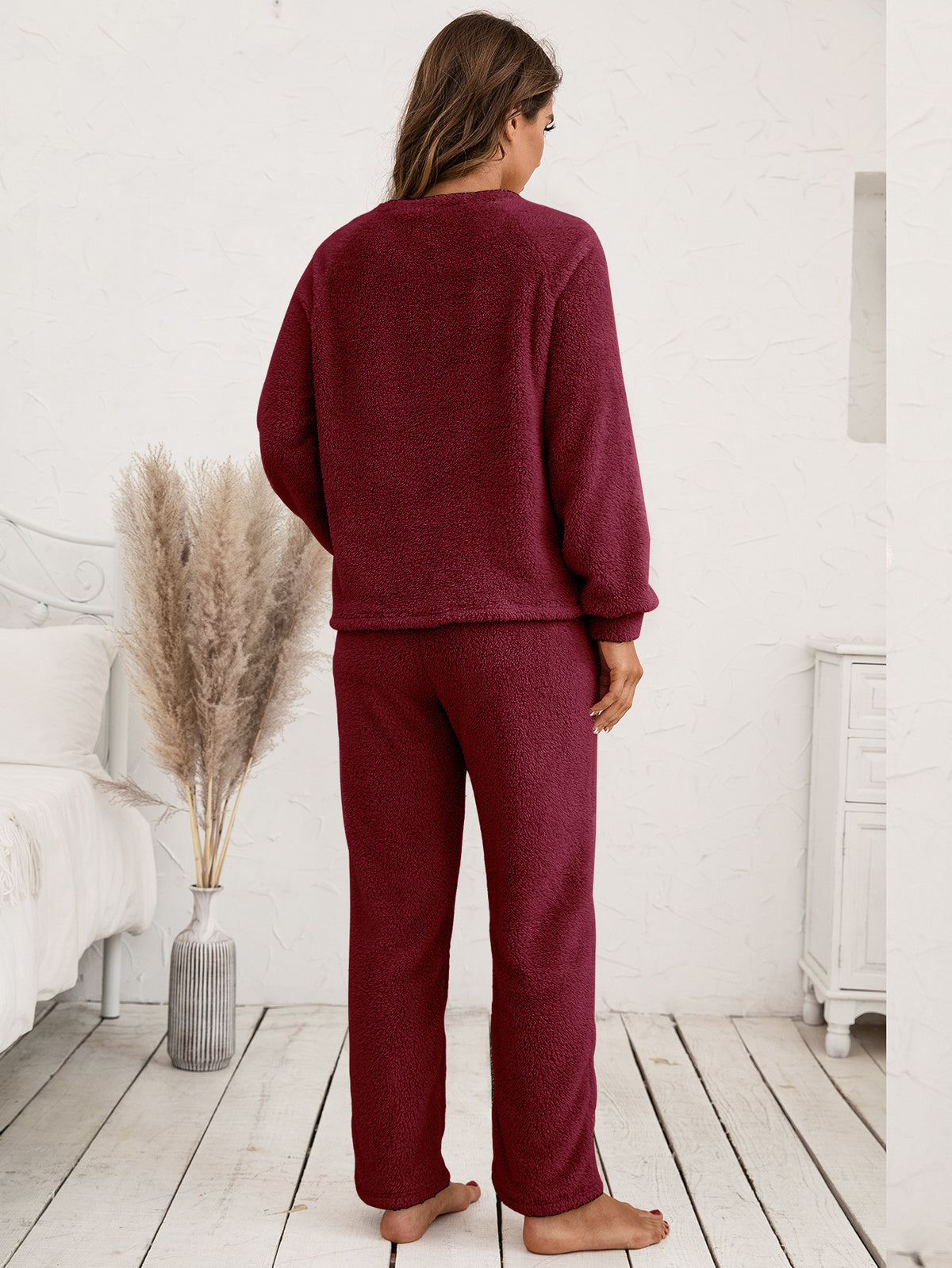 Ivy Lane Teddy Long Sleeve Top and Pants Lounge Set - Ladyez