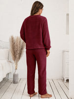 Ivy Lane Teddy Long Sleeve Top and Pants Lounge Set - Ladyez