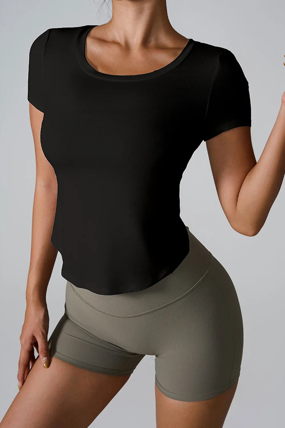 Cutout Round Neck Short Sleeve Active T-Shirt - Ladyez