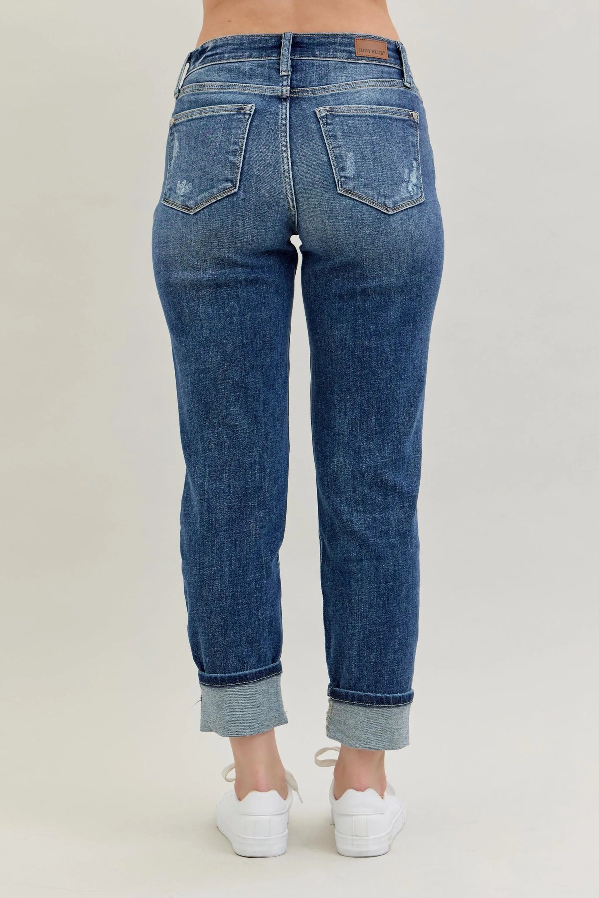 Judy Blue Full Size Mid Rise Cuffed Destroy Bf Jeans Plus Size - Ladyez