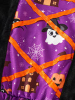 Children's Halloween Hooded Cape and Printed Dress Witch Costume Set