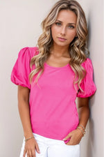 Casual Round Neck Bubble Sleeve T-Shirt