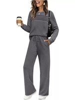 Full Size Long Sleeve Round Neck Top and Pants Set Plus Size