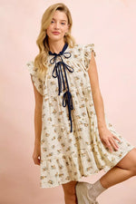 BiBi Floral Multi-tierd Dress With Ruffles And Front Tie