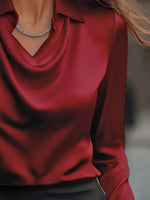 Full Size Long Sleeve Blouse with Collar Plus Size - Ladyez