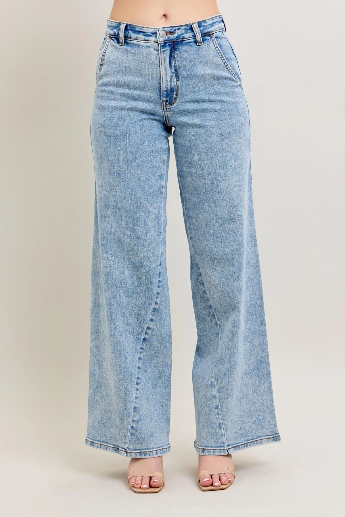 Judy Blue Full Size High Waist Wide Leg Jeans with Skewed Inseam Plus Size - Ladyez