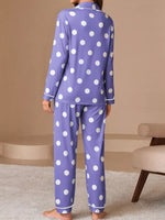 Polka Dot Button-Down Top and Pants Lounge Set