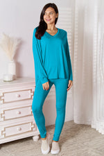Basic Bae Full Size V-Neck Soft Rayon Long Sleeve Top and Pants Lounge Set - Ladyez