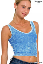 Zenana 2 Way Neckline Washed Ribbed Seamless Tank Top