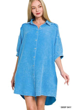 Zenana Washed Double Gauze Button Down Shirt Dress