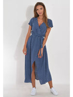 Surplice Short Sleeve Midi Dress