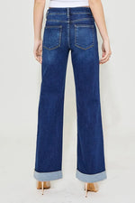 RISEN Full Size Tummy Control High Rise Wide Leg Cuffed Jeans Plus Size - Ladyez
