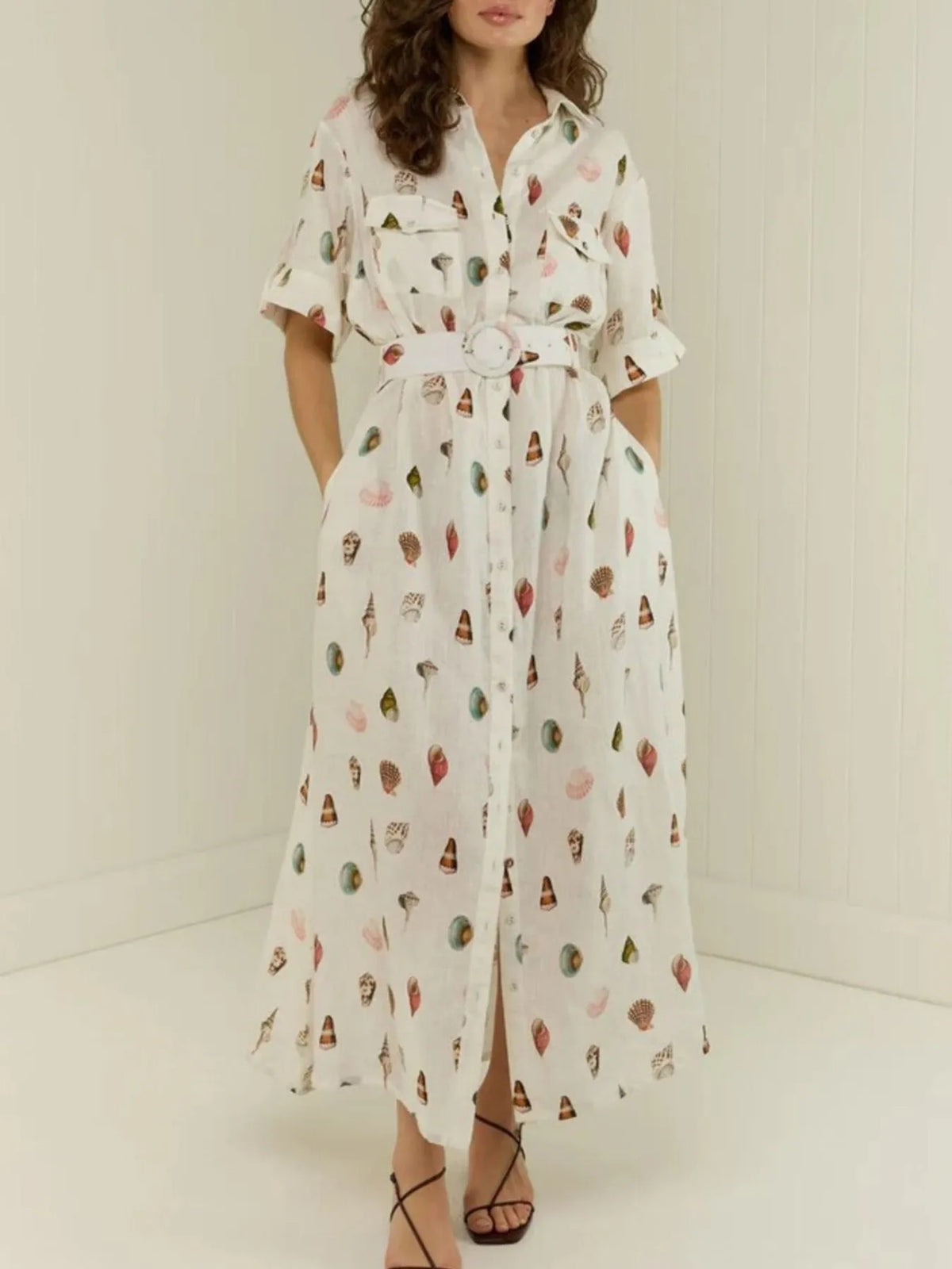 Printed Button Up Maxi Shirt Dress - Ladyez