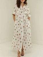 Printed Button Up Maxi Shirt Dress - Ladyez