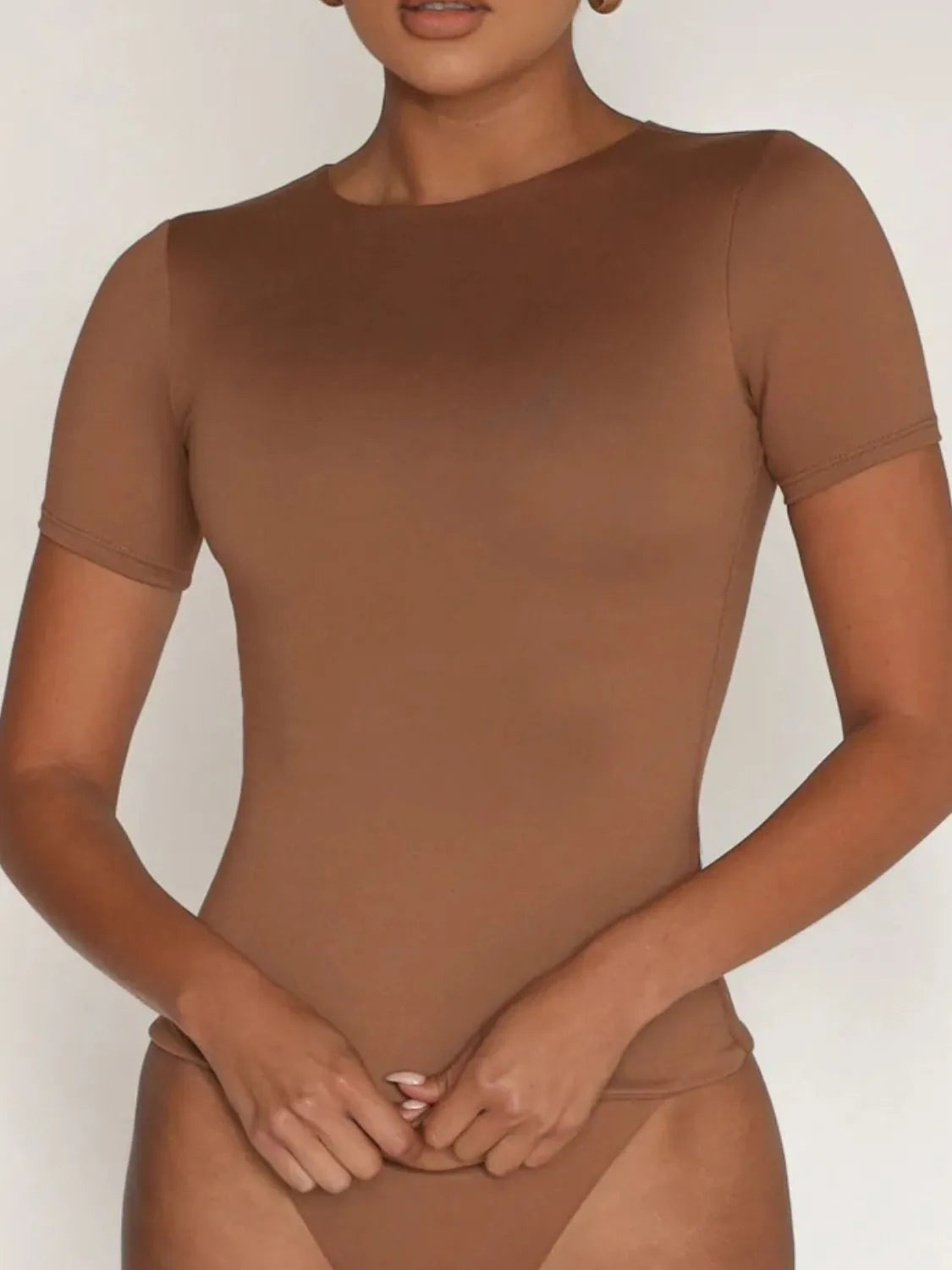 Round Neck Short Sleeve Swim Top - Ladyez