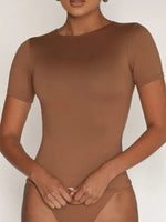Round Neck Short Sleeve Swim Top - Ladyez